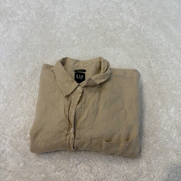 GAP Tops - Gap Womens Biege Linen Button Up Resort Summer Vacation M Relaxed Preppy Chic